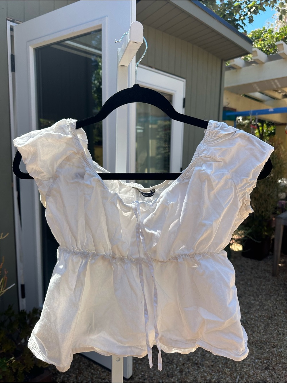 Brandy Melville White Ruffled Peplum Tie-Front Top